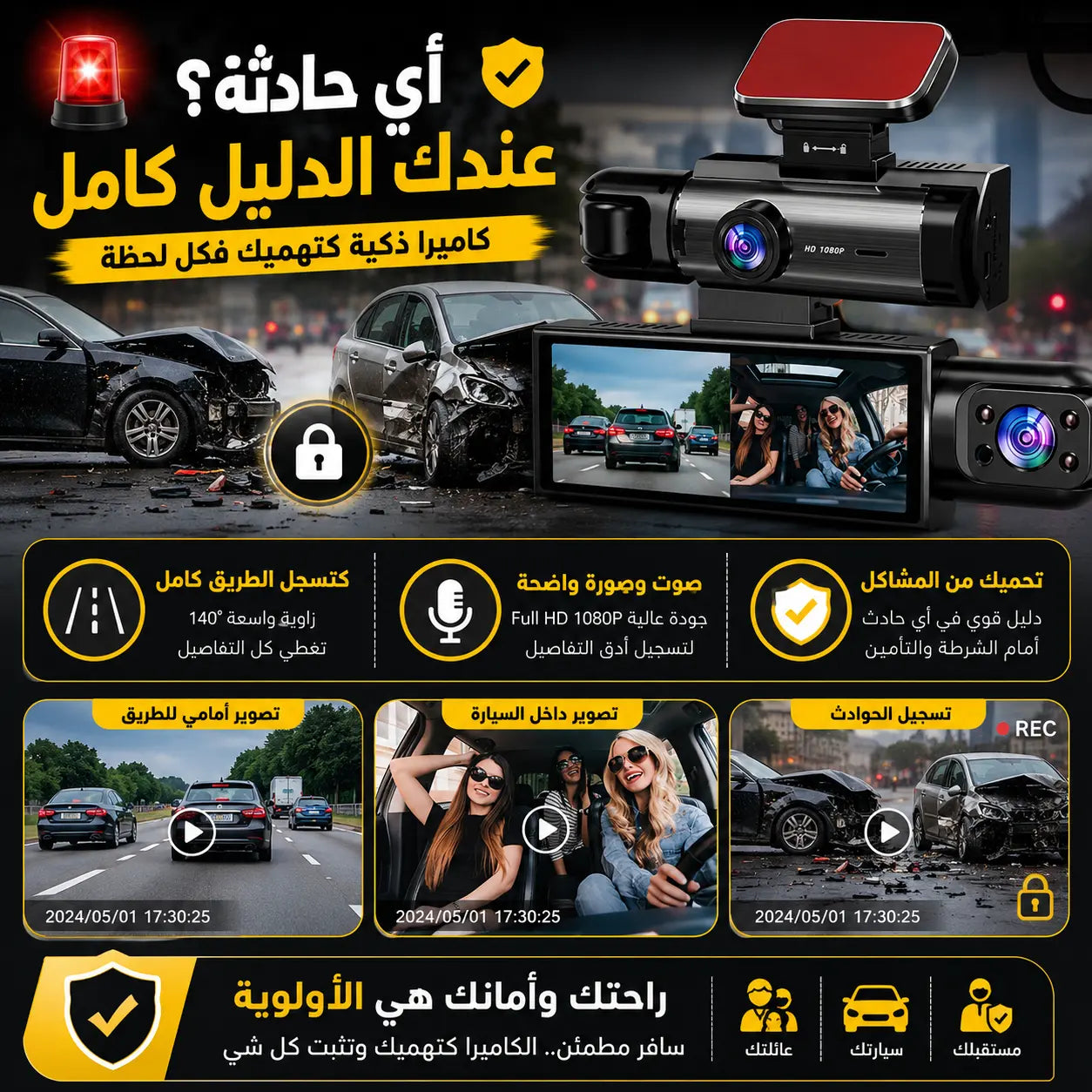 كاميرا سيارة ذكية مزدوجة